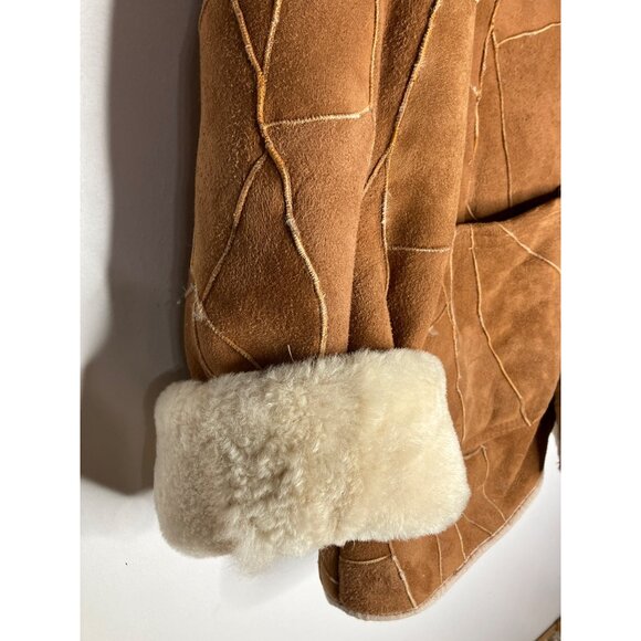 Vintage Brown Suede Shearling Coat With Faux Fur Lining & Button Closures Mens L - Picture 2 of 11